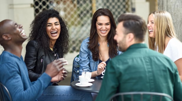 multiracial-group-five-friends-having-coffee-together